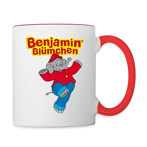 Spreadshirt Benjamin Blümchen Tanzt Fröhlich Schriftzug Tasse Zweifarbig, One size, Weiß/Rot von Spreadshirt