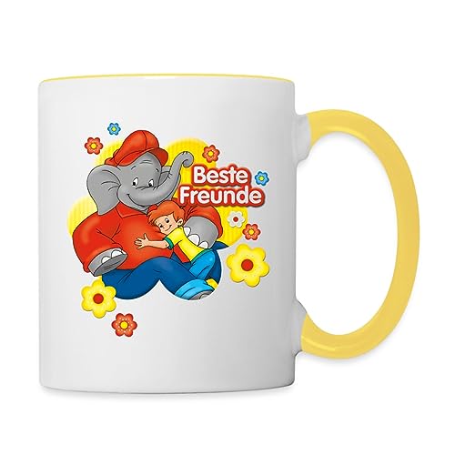 Spreadshirt Benjamin Blümchen Und Otto Sind Beste Freunde Tasse Zweifarbig, One size, Weiß/Gelb von Spreadshirt