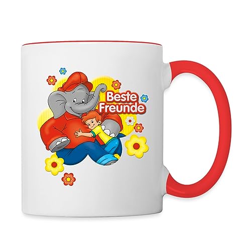 Spreadshirt Benjamin Blümchen Und Otto Sind Beste Freunde Tasse Zweifarbig, One size, Weiß/Rot von Spreadshirt