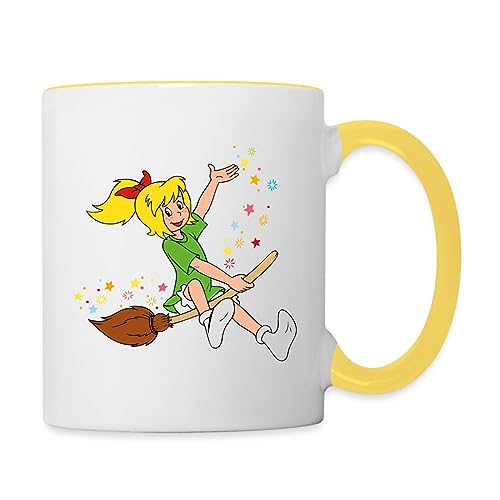 Spreadshirt Bibi Blocksberg Fliegt Auf Kartoffelbrei Tasse Zweifarbig, One size, Weiß/Gelb von Spreadshirt