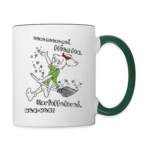 Spreadshirt Bibi Blocksberg Hexspruch Eene Meene Mei Tasse Zweifarbig, One size, Weiß/Dunkelgrün von Spreadshirt