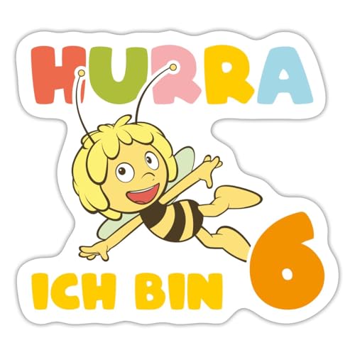 Spreadshirt Biene Maja 6. Geburtstag Sticker, max. 10x10 cm, 10 x 10 cm, Mattweiß von Spreadshirt