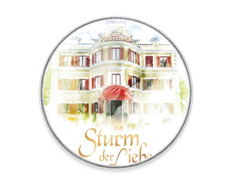 Spreadshirt Dekomagnet Sturm Der Liebe Logo Hotel Fürstenhof Aquarell Magnet Rund von Spreadshirt