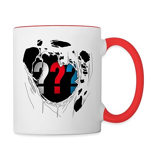 Spreadshirt Die Drei Fragezeichen Logo Brust Tasse Zweifarbig, One size, Weiß/Rot von Spreadshirt