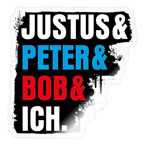 Spreadshirt Die Drei ??? Justus & Peter & Bob & Ich Sticker, 10 x 10 cm, Transparent glänzend von Spreadshirt