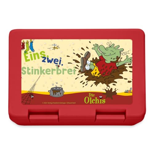 Spreadshirt Die Olchis Classic Eins Zwei Stinkerbrei Brotdose Lunchbox, One size, Rot von Spreadshirt