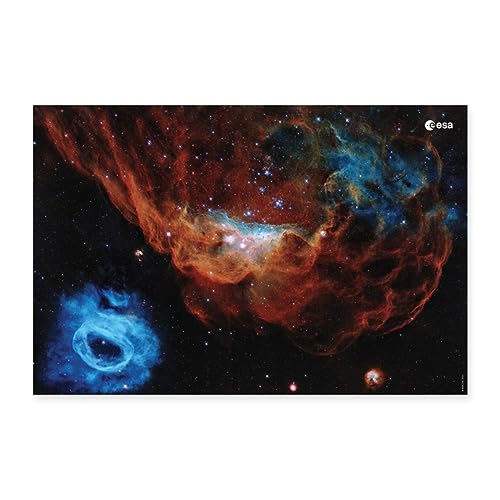 Spreadshirt ESA European Space Agency Hubble Teleskop Blazing Starbirth Nebel Poster 90x60 cm, One size, weiß von Spreadshirt