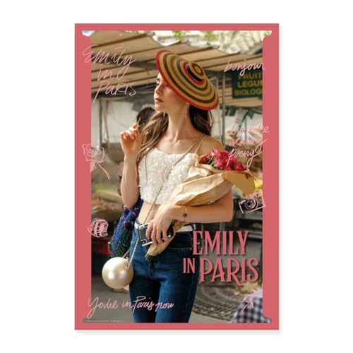 Spreadshirt Emily In Paris Emily Mit Hut Und Blumenstrauß Poster 60x90 cm, One size, weiß von Spreadshirt