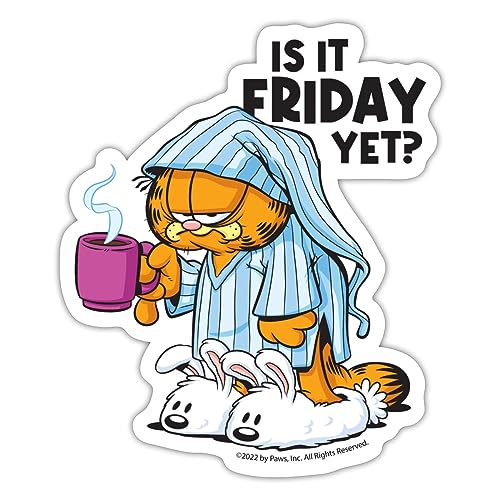 Spreadshirt Garfield Ist Es Schon Freitag? Sticker, 10 x 10 cm, Mattweiß von Spreadshirt