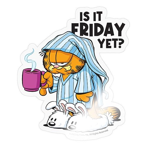 Spreadshirt Garfield Ist Es Schon Freitag? Sticker, 10 x 10 cm, Transparent glänzend von Spreadshirt