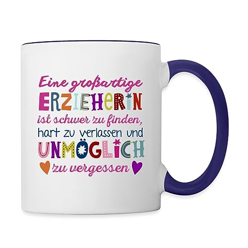 Spreadshirt Eine Großartige Erzieherin Danke Tasse Zweifarbig, One size, Weiß/Kobaltblau von Spreadshirt