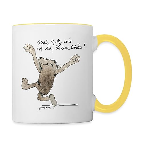 Spreadshirt Janosch Bär Schönes Leben Spruch Tasse Zweifarbig, One size, Weiß/Gelb von Spreadshirt