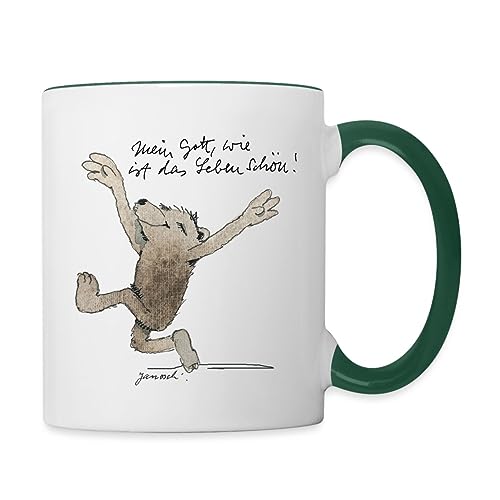 Spreadshirt Janosch Bär Schönes Leben Spruch Tasse Zweifarbig, One size, Weiß/Dunkelgrün von Spreadshirt