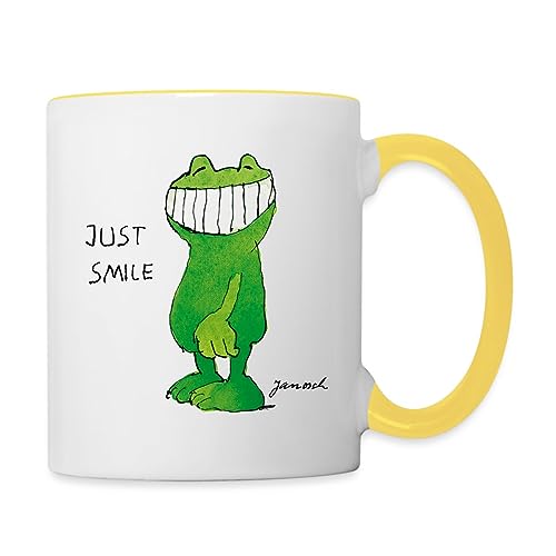 Spreadshirt Janosch Günter Kastenfrosch Just Smile Tasse Zweifarbig, One size, Weiß/Gelb von Spreadshirt