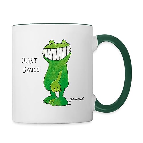 Spreadshirt Janosch Günter Kastenfrosch Just Smile Tasse Zweifarbig, One size, Weiß/Dunkelgrün von Spreadshirt