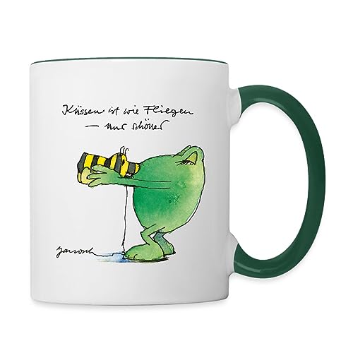 Spreadshirt Janosch Günter Kastenfrosch Küssen Ist Wie Fliegen Tasse Zweifarbig, One size, Weiß/Dunkelgrün von Spreadshirt