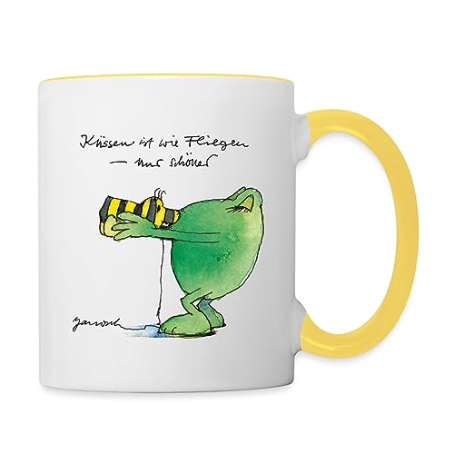 Spreadshirt Janosch Günter Kastenfrosch Küssen Ist Wie Fliegen Tasse Zweifarbig, One size, Weiß/Gelb von Spreadshirt