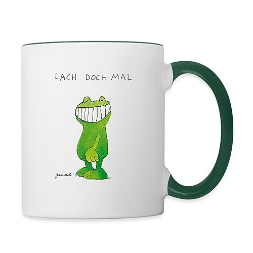 Spreadshirt Janosch Günter Kastenfrosch Lach Doch Mal Tasse Zweifarbig, One size, Weiß/Dunkelgrün von Spreadshirt