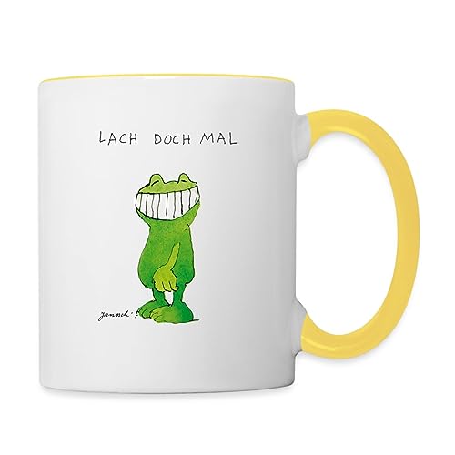 Spreadshirt Janosch Günter Kastenfrosch Lach Doch Mal Tasse Zweifarbig, One size, Weiß/Gelb von Spreadshirt