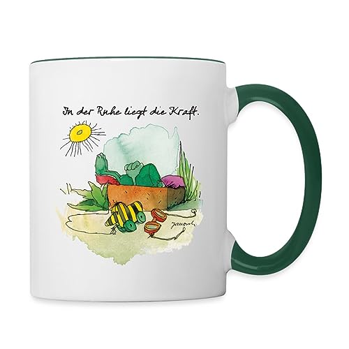 Spreadshirt Janosch Günter Kastenfrosch Tigerente Tasse Zweifarbig, One size, Weiß/Dunkelgrün von Spreadshirt