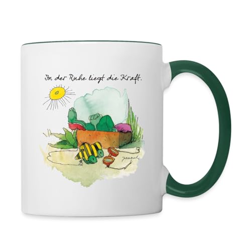Spreadshirt Janosch Günter Kastenfrosch Tigerente Tasse Zweifarbig, One size, Weiß/Dunkelgrün von Spreadshirt