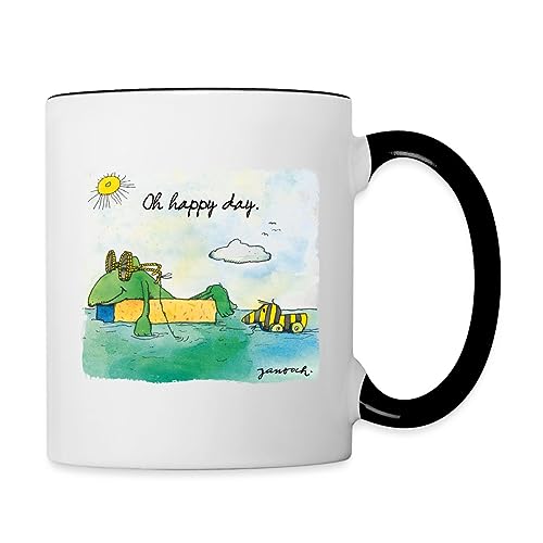 Spreadshirt Janosch Günter Tigerente Oh Happy Day Am See Tasse Zweifarbig, One size, Weiß/Schwarz von Spreadshirt