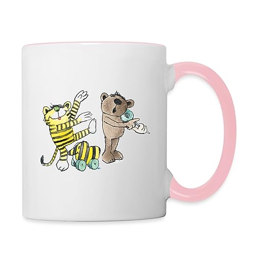 Spreadshirt Janosch Tiger und Freunde Machen Musik Tasse Zweifarbig, One size, Weiß/Pink von Spreadshirt