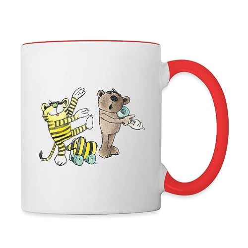 Spreadshirt Janosch Tiger und Freunde Machen Musik Tasse Zweifarbig, One size, Weiß/Rot von Spreadshirt