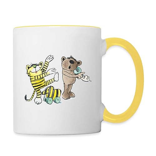 Spreadshirt Janosch Tiger und Freunde Machen Musik Tasse Zweifarbig, One size, Weiß/Gelb von Spreadshirt