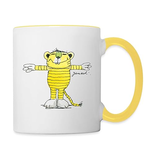 Spreadshirt Janosch Tiger Pose Tasse Zweifarbig, One size, Weiß/Gelb von Spreadshirt