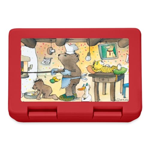 Spreadshirt Janosch Tiger Und Bär In Der Küche Kochen Brotdose Lunchbox, One size, Rot von Spreadshirt