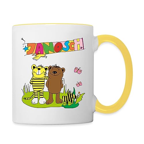 Spreadshirt Janosch Tiger und Bär Freundschaft Tasse Zweifarbig, One size, Weiß/Gelb von Spreadshirt