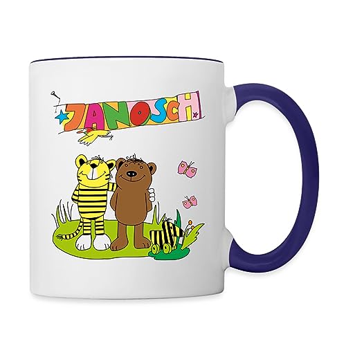 Spreadshirt Janosch Tiger und Bär Freundschaft Tasse Zweifarbig, One size, Weiß/Kobaltblau von Spreadshirt