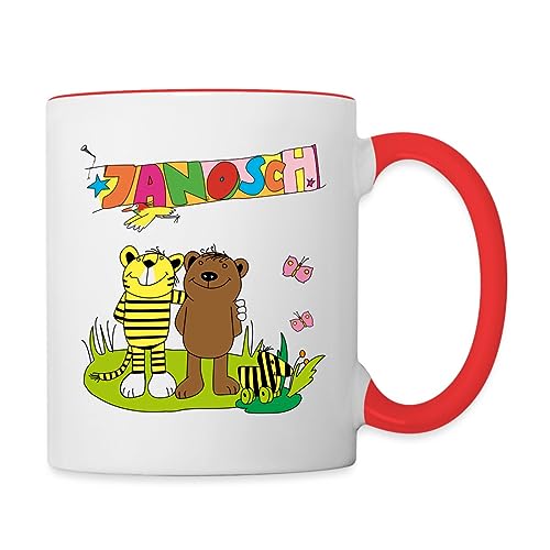 Spreadshirt Janosch Tiger und Bär Freundschaft Tasse Zweifarbig, One size, Weiß/Rot von Spreadshirt