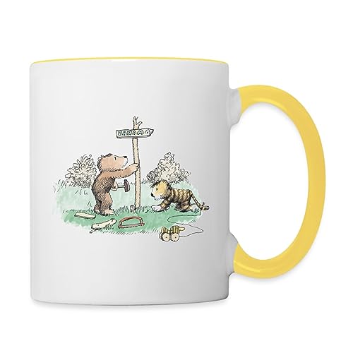 Spreadshirt Janosch Tiger und Bär Panama Schild Tasse Zweifarbig, One size, Weiß/Gelb von Spreadshirt