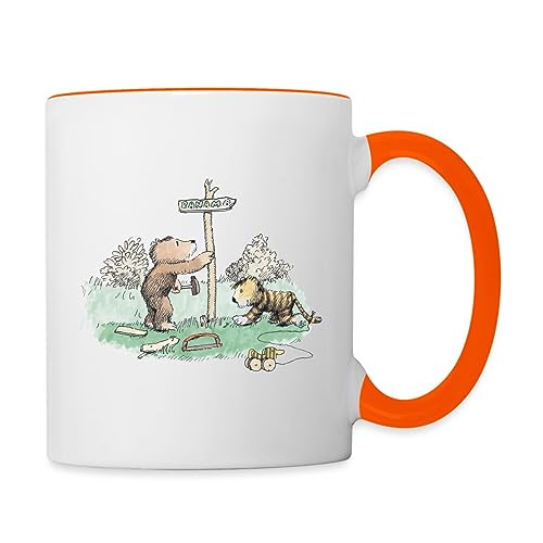 Spreadshirt Janosch Tiger und Bär Panama Schild Tasse Zweifarbig, One size, Weiß/Orange von Spreadshirt