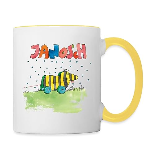 Spreadshirt Janosch Tigerente Schriftzug Tasse Zweifarbig, One size, Weiß/Gelb von Spreadshirt