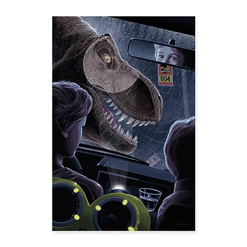 Spreadshirt Jurassic Park Begegnung Mit Dem T-Rex Im Auto Poster 40x60 cm, One size, weiß von Spreadshirt