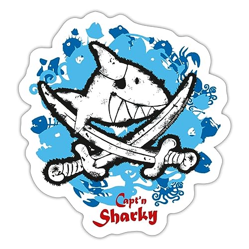 Spreadshirt Käpt'n Sharky Flagge Haifisch blauer Hintergrund Sticker, 10 x 10 cm, Mattweiß von Spreadshirt