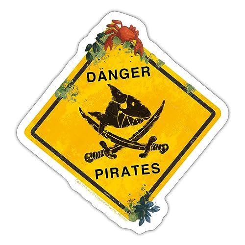 Spreadshirt Käpt'n Sharky Vorsicht Piraten Schild Sticker, 10 x 10 cm, Mattweiß von Spreadshirt