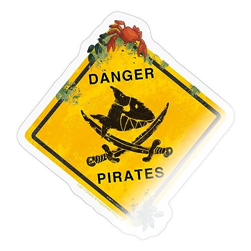 Spreadshirt Käpt'n Sharky Vorsicht Piraten Schild Sticker, 10 x 10 cm, Transparent glänzend von Spreadshirt