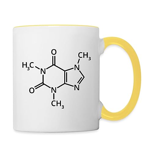 Spreadshirt Kaffee Chemische Formel Koffein Tasse Zweifarbig, One size, Weiß/Gelb von Spreadshirt