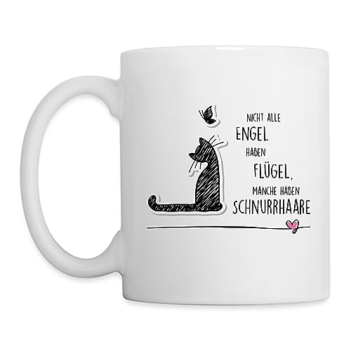 Spreadshirt Katzen Engel Schnurrhaare Schmetterling Tasse, One size, weiß von Spreadshirt