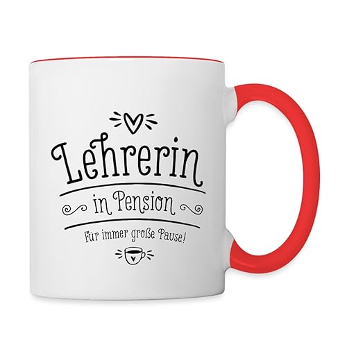 Spreadshirt Lehrerin In Pension Immer Große Pause Tasse Zweifarbig, One size, Weiß/Rot von Spreadshirt