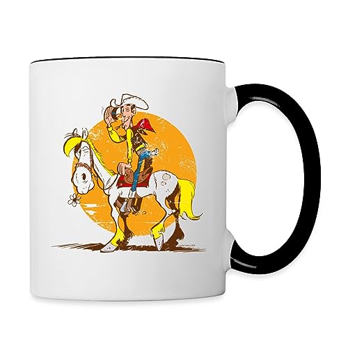 Spreadshirt Lucky Luke Jolly Jumper im Sonnenuntergang Tasse Zweifarbig, One size, Weiß/Schwarz von Spreadshirt