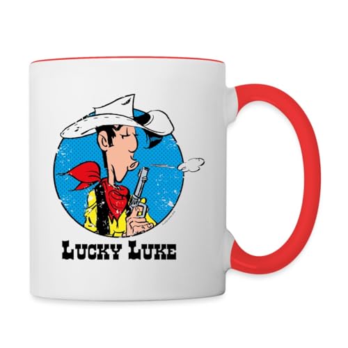 Spreadshirt Lucky Luke mit Pistole Tasse Zweifarbig, One size, Weiß/Rot von Spreadshirt