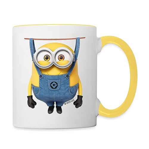 Spreadshirt Minions Bob An Der Wäscheleine Tasse Zweifarbig, One size, Weiß/Gelb von Spreadshirt