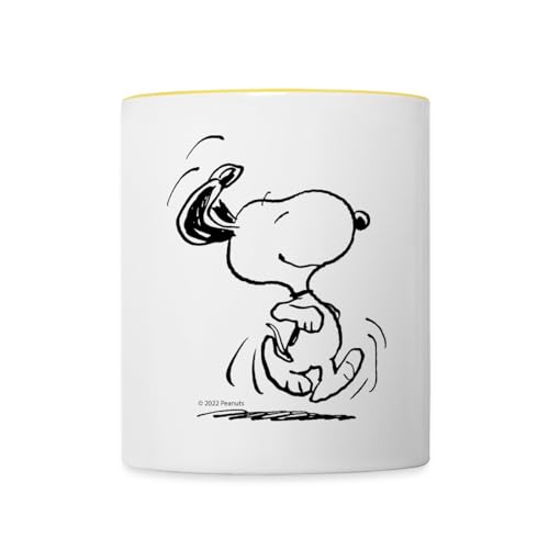 Spreadshirt Peanuts Snoopy Freut Sich Tasse, Weiß/Gelb, Keramik, 325 ml von Spreadshirt