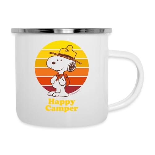 Spreadshirt Peanuts Snoopy Happy Camper Camping-Becher, Weiß, Metall, Becher, rund mit Henkel, 300 ml von Spreadshirt