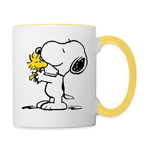 Spreadshirt Peanuts Snoopy Und Woodstock Beste Freunde Tasse Zweifarbig, One size, Weiß/Gelb von Spreadshirt